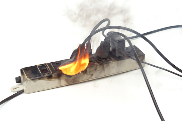 power strip set on fire by power surge